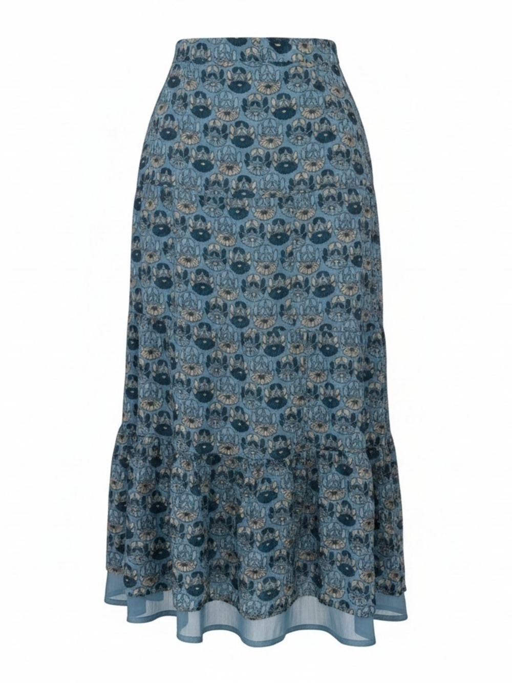 Reitmans Blue Patterned Midi Skirt with Ruffle Hem